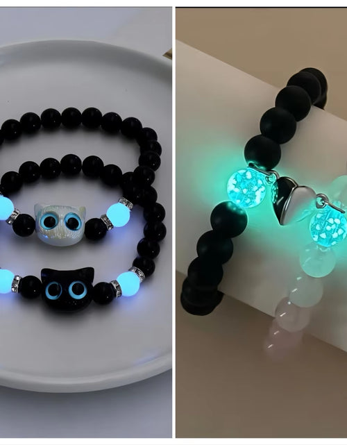 Load image into Gallery viewer, 4Pcs Cut Cat Glow in the Dark Beaded Bracelets Couple Bracelets BFF Bracelets
