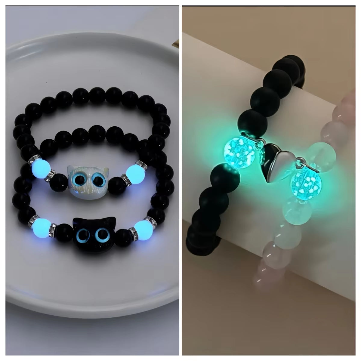 4Pcs Cut Cat Glow in the Dark Beaded Bracelets Couple Bracelets BFF Bracelets