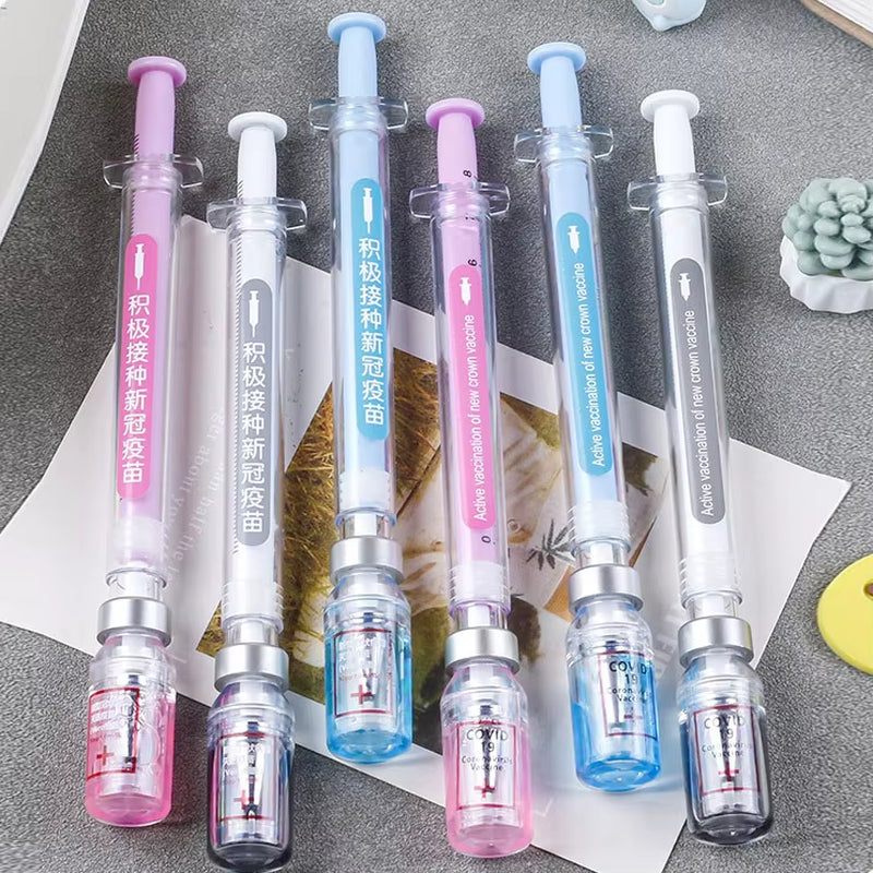 12Pcs Chinese Style Vaccine Pens Peculiar Shaped Gel Pens Syringe Pen 0.5Mm Black Ink Stationery School Office Supplies