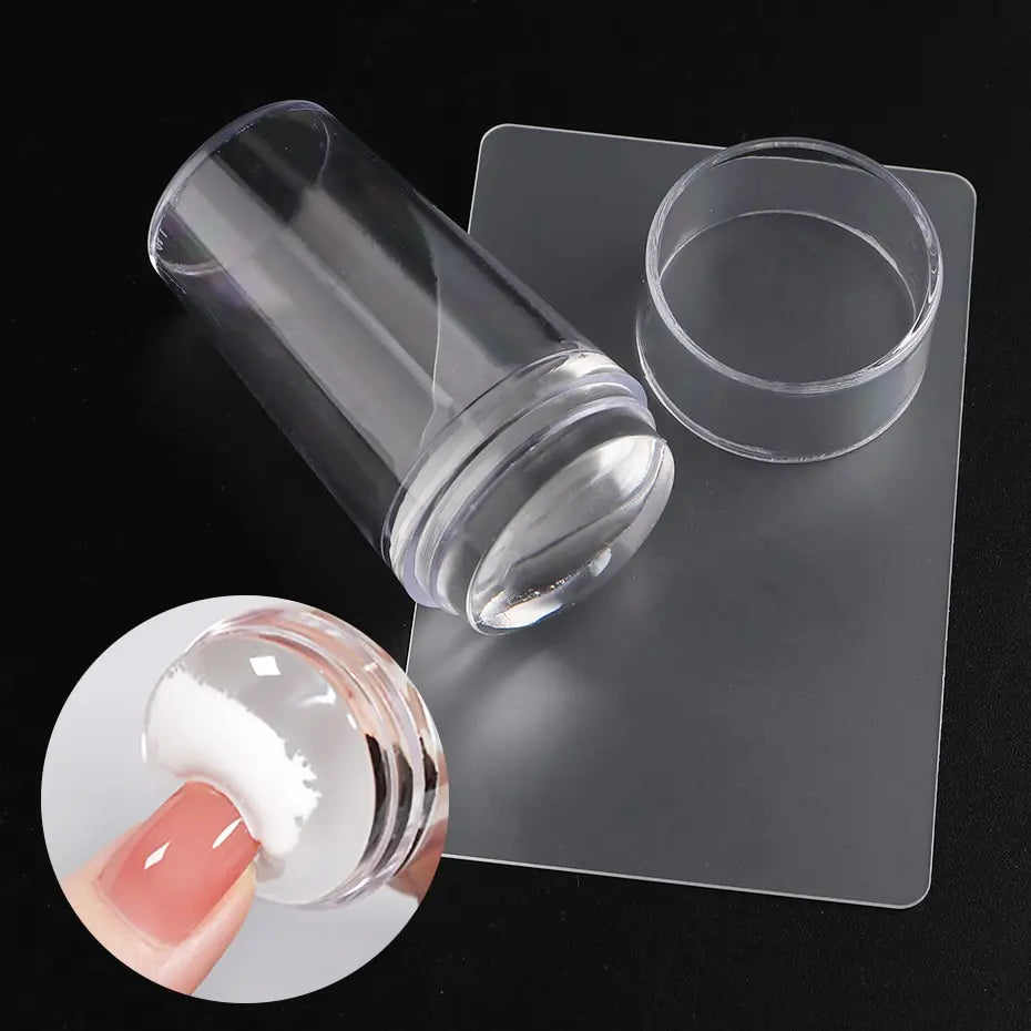 Transparent Nail Stamper with Scraper 2Pcs Jelly Silicone Head Stamp for French Nails Printing Nail Art Stamping Plate Manicure