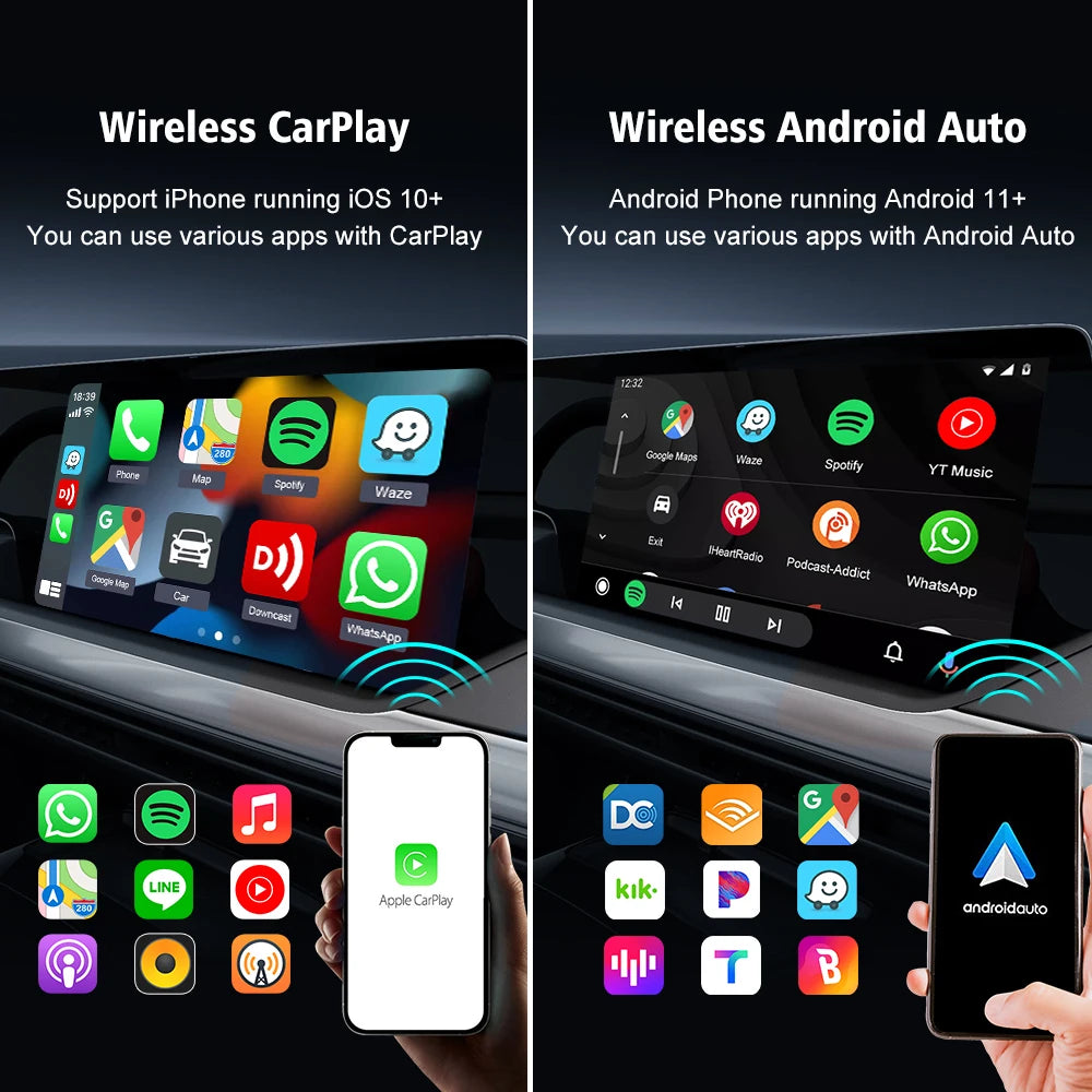 2Air  5.0 Wireless Carplay Wireless Android Auto Box 2.4G & 5.8Ghz Wifi BT Auto Connect Plug&Play for Wired AA CP Cars