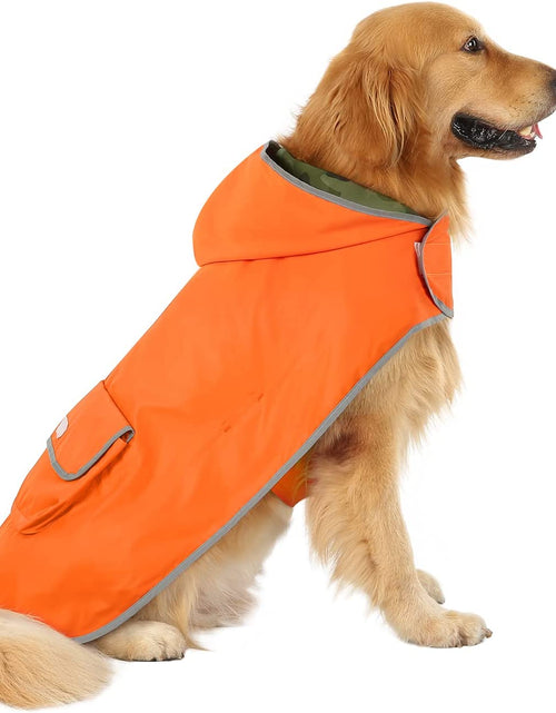 Load image into Gallery viewer, Reversible Dog Raincoat Hooded Slicker Poncho Rain Coat Jacket for Small Medium Large Dogs Camo Orange - L
