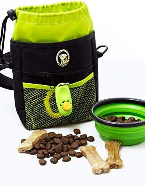 Load image into Gallery viewer, Dog Treat Bag, Training Pouch for Small and Large Dogs with Clicker and Collapsible Food Bowl BPA Free – Pet Treats Tote Bag with Waist and Shoulder Reflective Straps and Belt Clip
