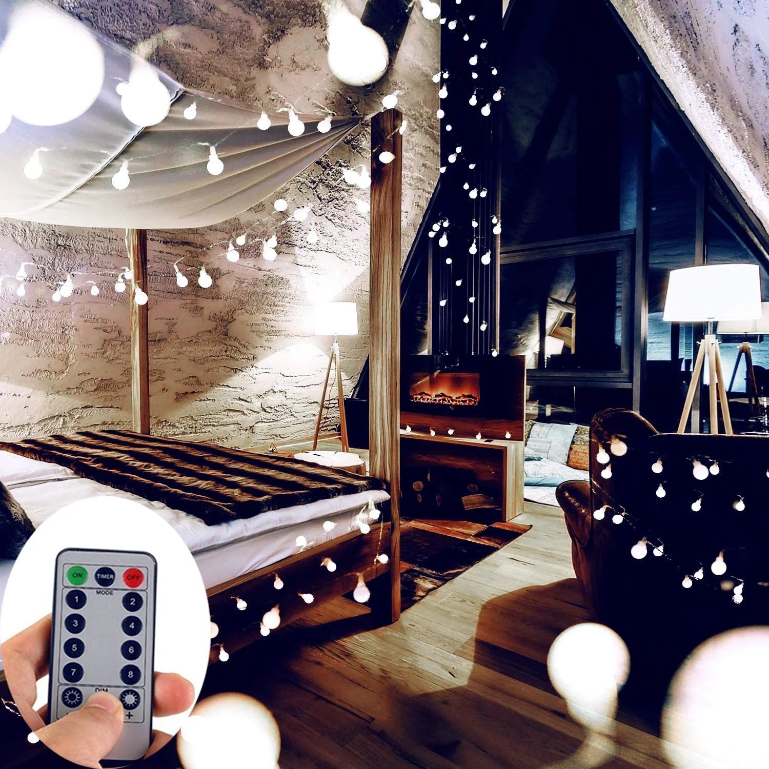 LED String Lights 33Ft 100 LED Battery Powered String Lights 8 Modes with Remote Waterproof Globe Starry Fairy String Lights (White)-1Pack