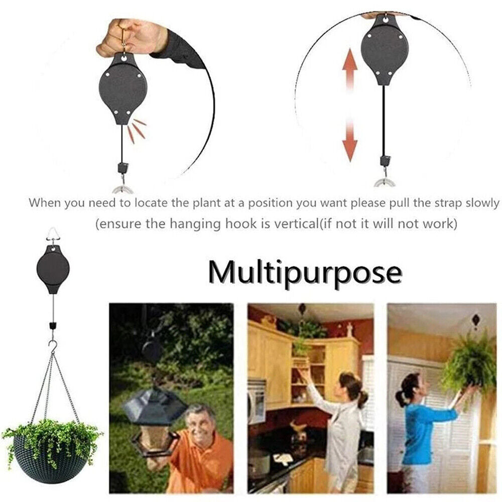 4PCS Retractable Pulley Hook Hanging Pull down Hanger for Garden Flower Plant US