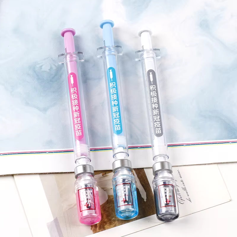 12Pcs Chinese Style Vaccine Pens Peculiar Shaped Gel Pens Syringe Pen 0.5Mm Black Ink Stationery School Office Supplies