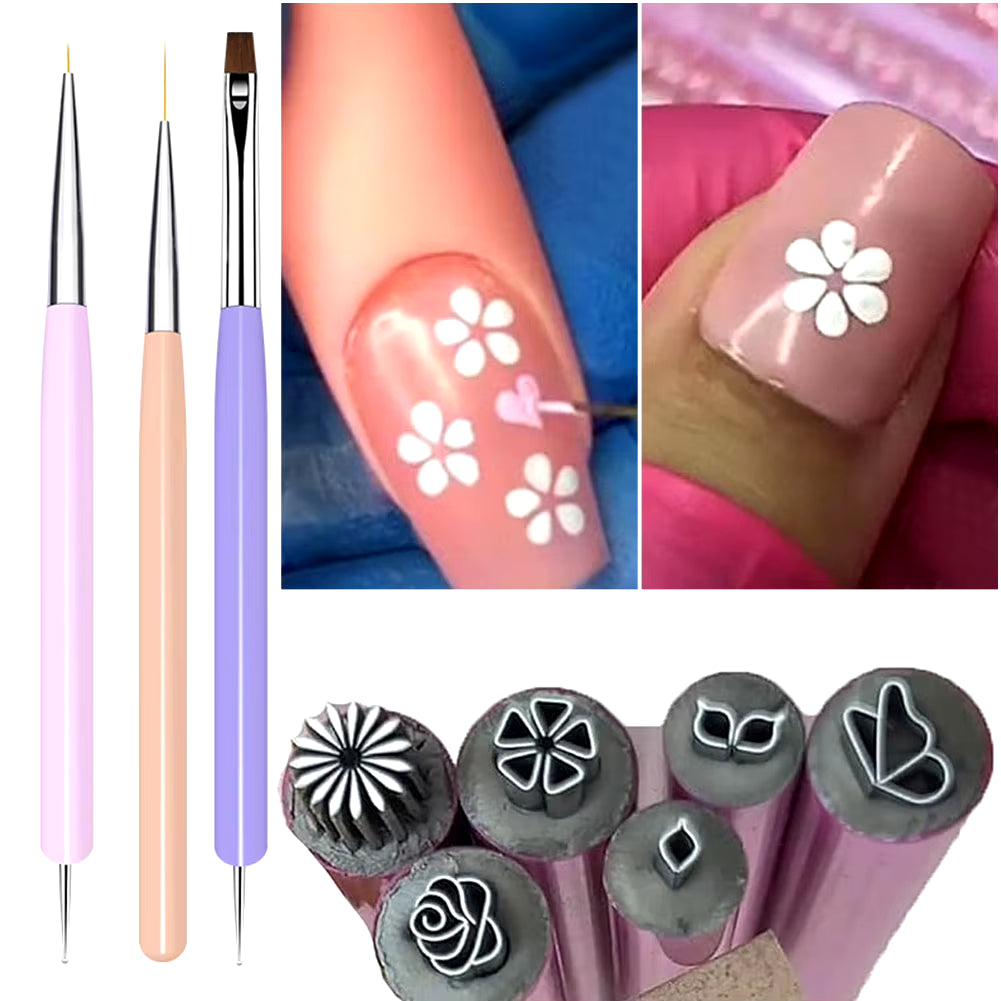 6/10/15PCS Nail Art Stamp Pen Set Floral Butterfly Pattern Nail Graffiti Pen Painting Drawing Nail Brush Stamp Pen Manicure Tool