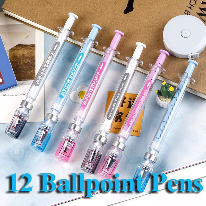 12Pcs Chinese Style Vaccine Pens Peculiar Shaped Gel Pens Syringe Pen 0.5Mm Black Ink Stationery School Office Supplies