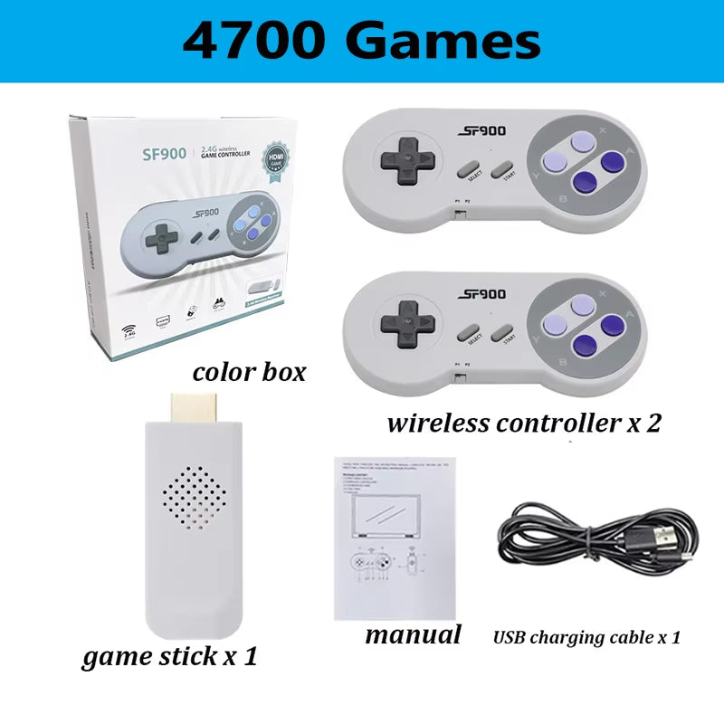 SF900 Console Game Stick 4700 Retro Games HD Video Game Console with Wireless Controller