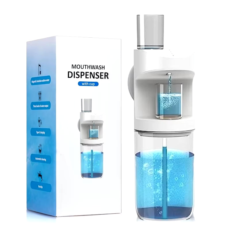 550Ml Automatic Mouthwash Dispenser Rechargeable Mounted Mouth Wash Dispensers 3 Dispensing Levels with Magnetic Cups Storage