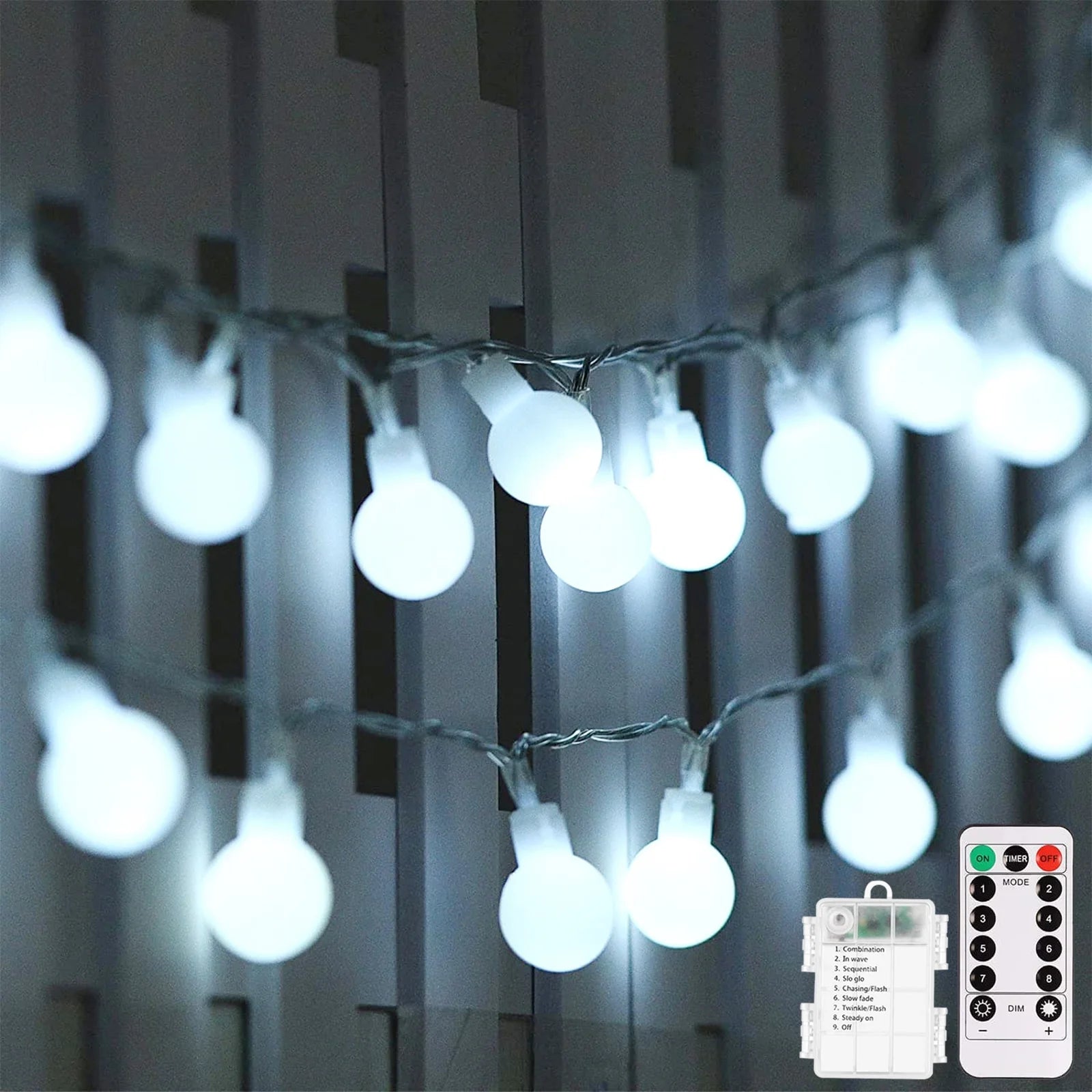 LED String Lights 33Ft 100 LED Battery Powered String Lights 8 Modes with Remote Waterproof Globe Starry Fairy String Lights (White)-1Pack