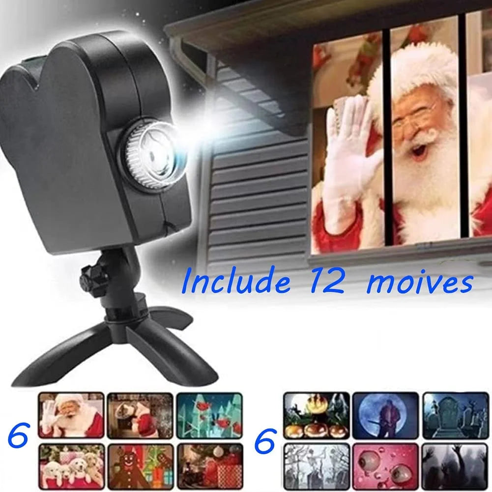 Christmas Window Projector,Halloween Led Holographic Projection Lamp,12 Movies,Used for Christmas Halloween Outdoor Garden Decoration Family Outdoor Party