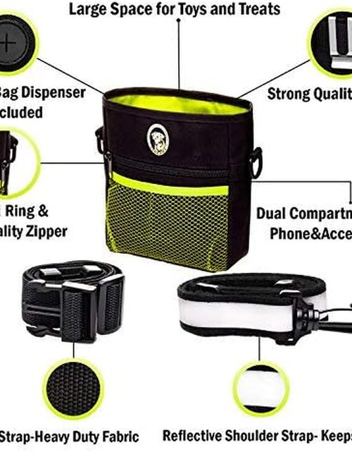 Load image into Gallery viewer, Dog Treat Bag, Training Pouch for Small and Large Dogs with Clicker and Collapsible Food Bowl BPA Free – Pet Treats Tote Bag with Waist and Shoulder Reflective Straps and Belt Clip
