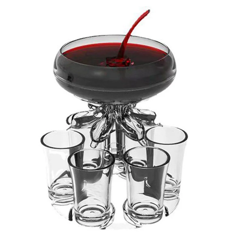 Party Drink Dispenser with 6 Shot Glasses Set - Acrylic Touchless Liquor Dispenser for Beverage Cider Cocktail