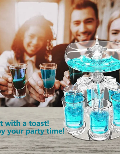 Load image into Gallery viewer, Party Drink Dispenser with 6 Shot Glasses Set - Acrylic Touchless Liquor Dispenser for Beverage Cider Cocktail
