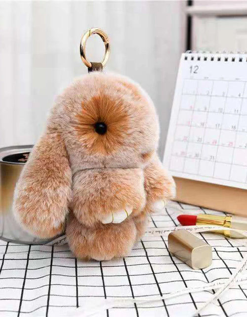 Load image into Gallery viewer, Fluffy Rabbit Fur Pompon Bunny Keychain for Women Girls Bag Car Key Chain Cute Rabbit Key Ring on Bag Car Trinket Pendant Gift, White elephant
