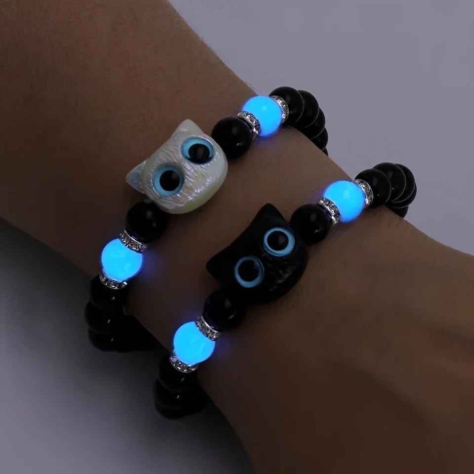 4Pcs Cut Cat Glow in the Dark Beaded Bracelets Couple Bracelets BFF Bracelets