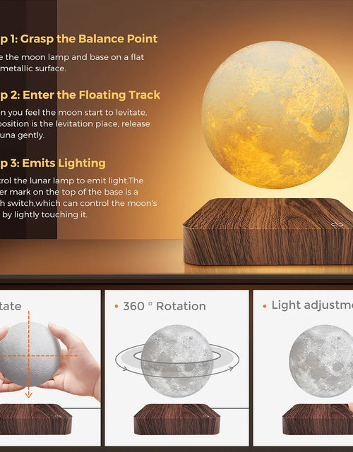 Load image into Gallery viewer, Levitating Moon Table Lamp, Magnetic Floating Night Light with 3 Lighting Modes, 3D Printed Levitation Bedside Table Lamp
