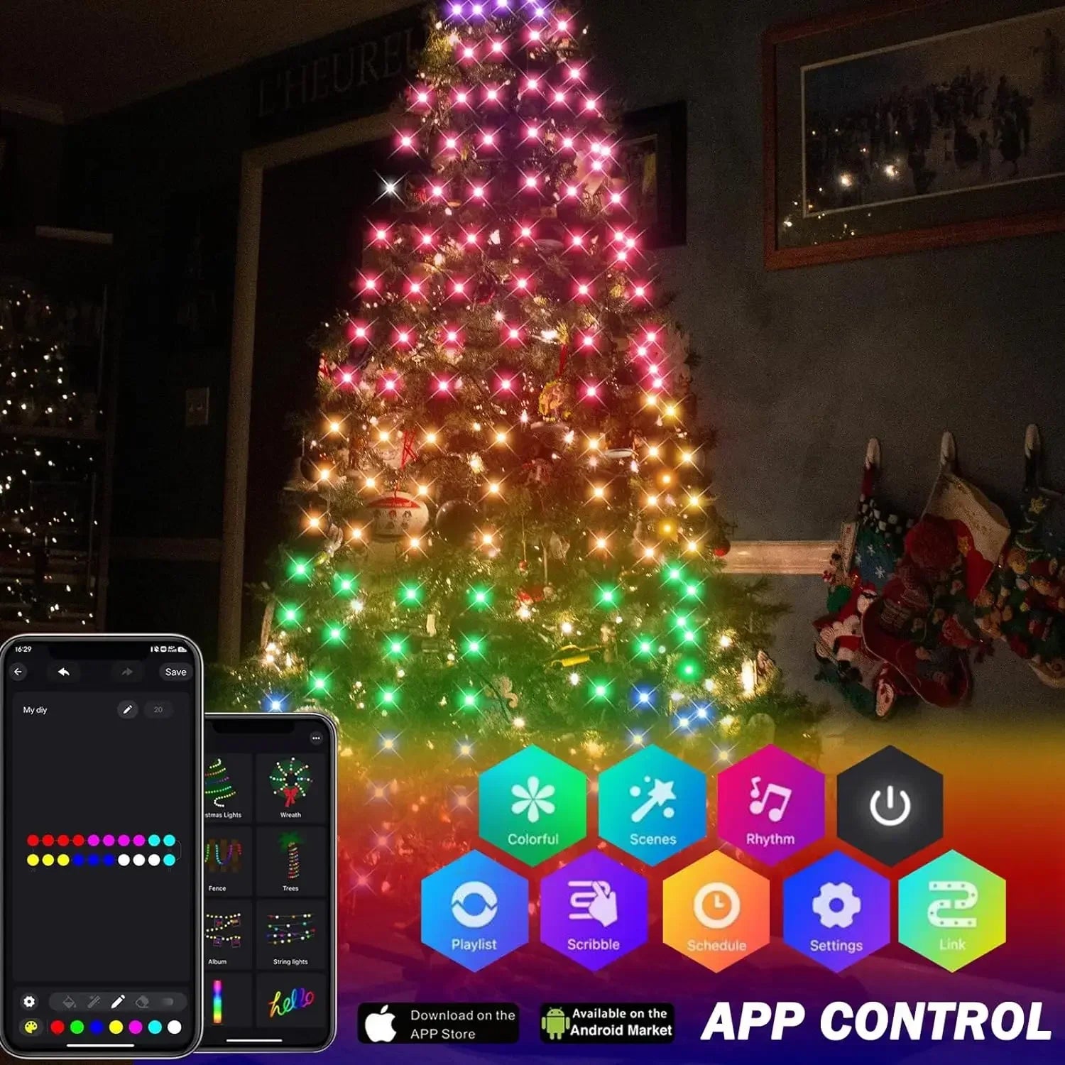 Smart Christmas Tree Lights DIY LED Fairy String Lights with APP & Remote Control Garland for Tree Outdoor Garden Party Wedding