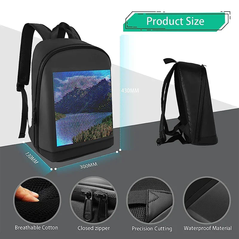 Novel Smart LED Dynamic Backpack Men Customizable Laptop Bag Walking Advertising Bags School Backpack for College Students