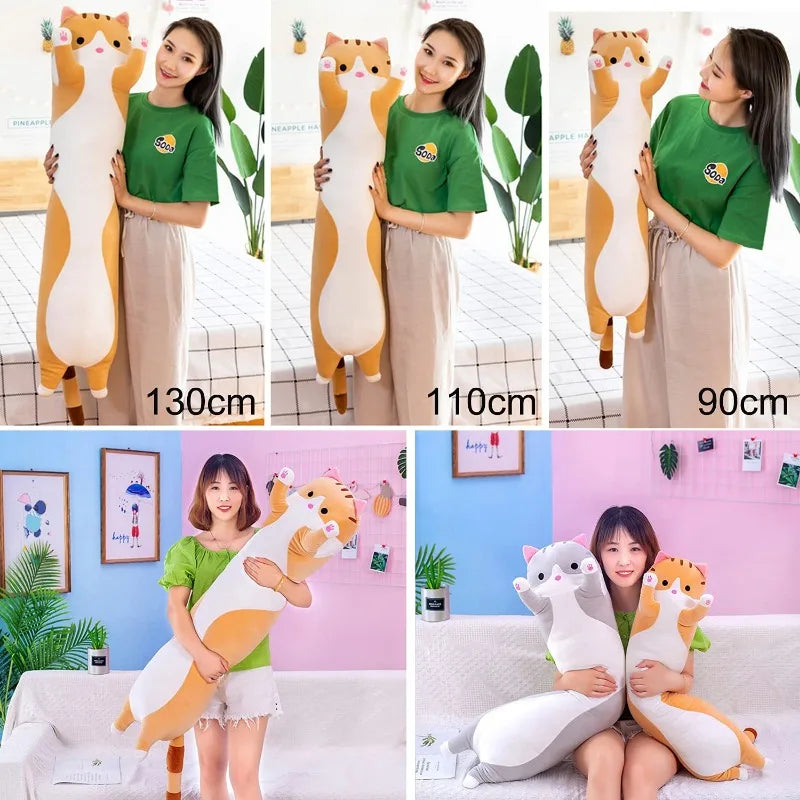 Large Cat Plush Body Pillow Creative Cute Animal Stuffed Sleeping Cushion Sofa Long Decorative Body Pillow Soft Cushion Decor