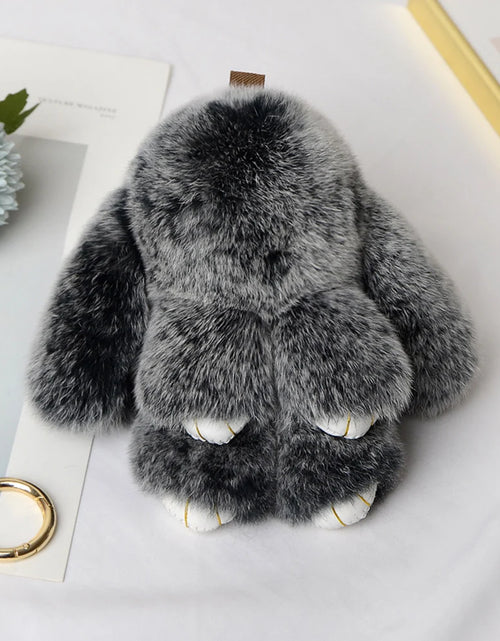 Load image into Gallery viewer, Fluffy Rabbit Fur Pompon Bunny Keychain for Women Girls Bag Car Key Chain Cute Rabbit Key Ring on Bag Car Trinket Pendant Gift, White elephant
