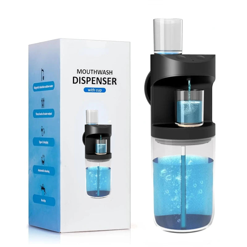 550Ml Automatic Mouthwash Dispenser Rechargeable Mounted Mouth Wash Dispensers 3 Dispensing Levels with Magnetic Cups Storage