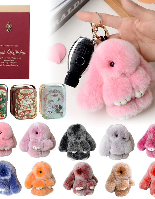 Load image into Gallery viewer, Fluffy Rabbit Fur Pompon Bunny Keychain for Women Girls Bag Car Key Chain Cute Rabbit Key Ring on Bag Car Trinket Pendant Gift, White elephant
