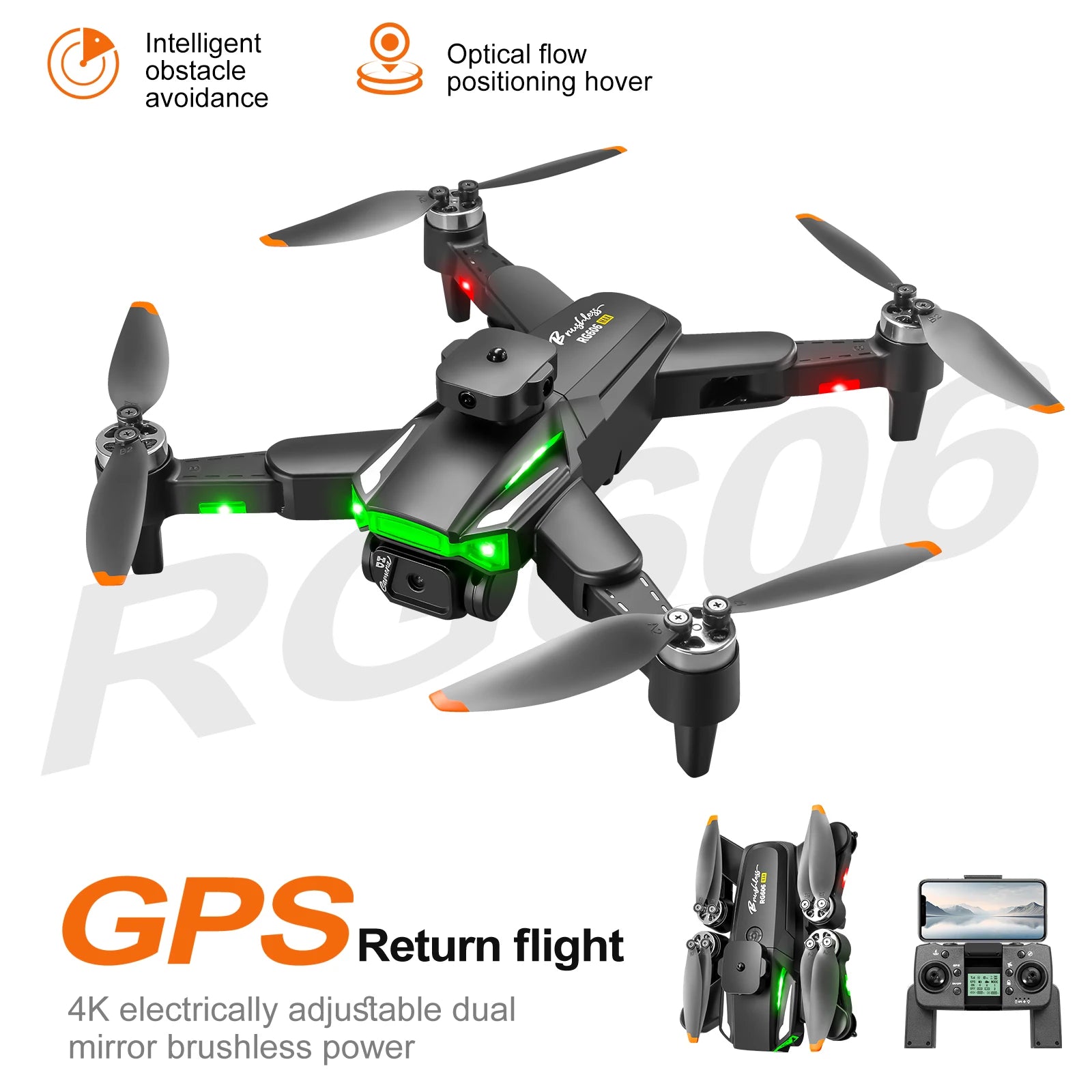 RG606 MAX GPS Professional Drone 4K HD Dual Camera with 5G WIFI Wide Obstacle Avoidance Brushless Foldable Quadcopter 1.2 Km