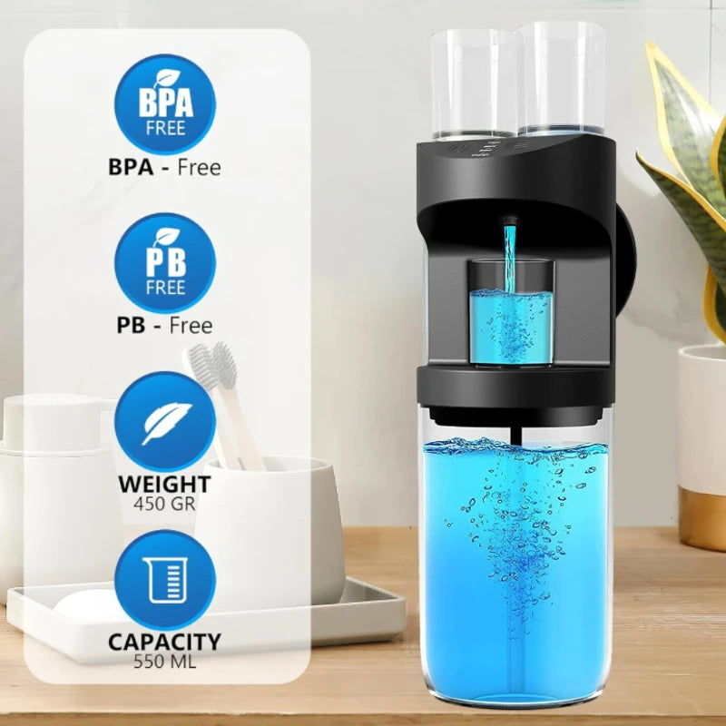 550Ml Automatic Mouthwash Dispenser Rechargeable Mounted Mouth Wash Dispensers 3 Dispensing Levels with Magnetic Cups Storage