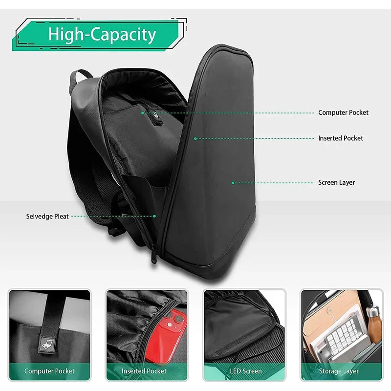 Novel Smart LED Dynamic Backpack Men Customizable Laptop Bag Walking Advertising Bags School Backpack for College Students