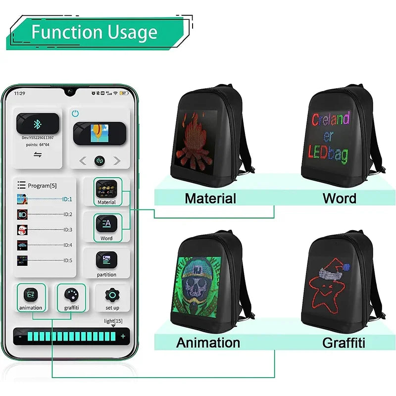 Novel Smart LED Dynamic Backpack Men Customizable Laptop Bag Walking Advertising Bags School Backpack for College Students