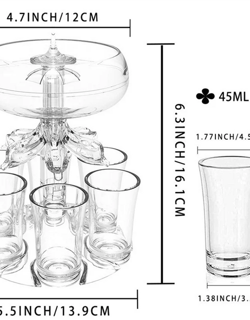 Load image into Gallery viewer, Party Drink Dispenser with 6 Shot Glasses Set - Acrylic Touchless Liquor Dispenser for Beverage Cider Cocktail
