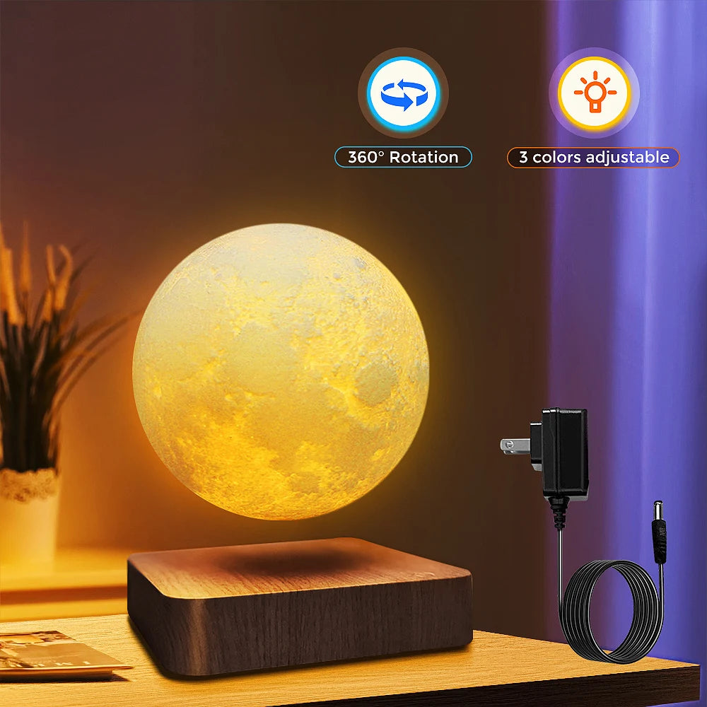 Levitating Moon Table Lamp, Magnetic Floating Night Light with 3 Lighting Modes, 3D Printed Levitation Bedside Table Lamp