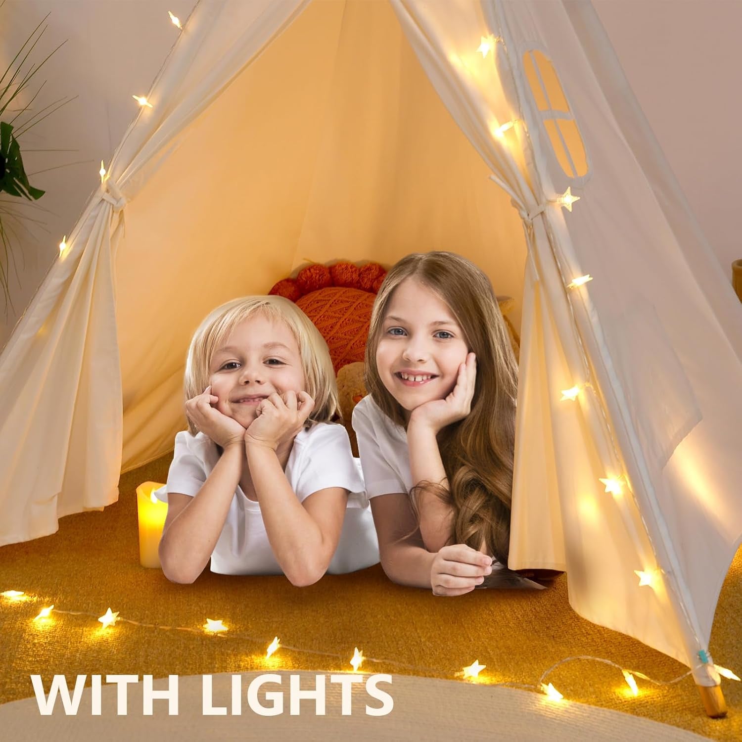 Teepee Tent for Kids with Carry Case, Natural Cotton Canvas Teepee Play Tent, Toys for Girls/Boys Indoor & Outdoor Playing