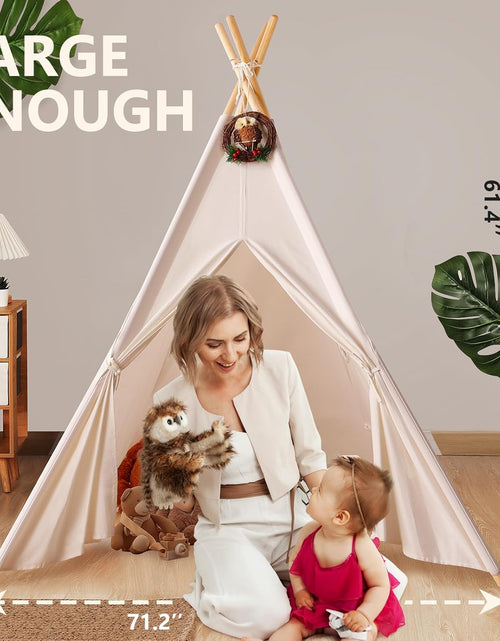 Load image into Gallery viewer, Teepee Tent for Kids with Carry Case, Natural Cotton Canvas Teepee Play Tent, Toys for Girls/Boys Indoor &amp; Outdoor Playing
