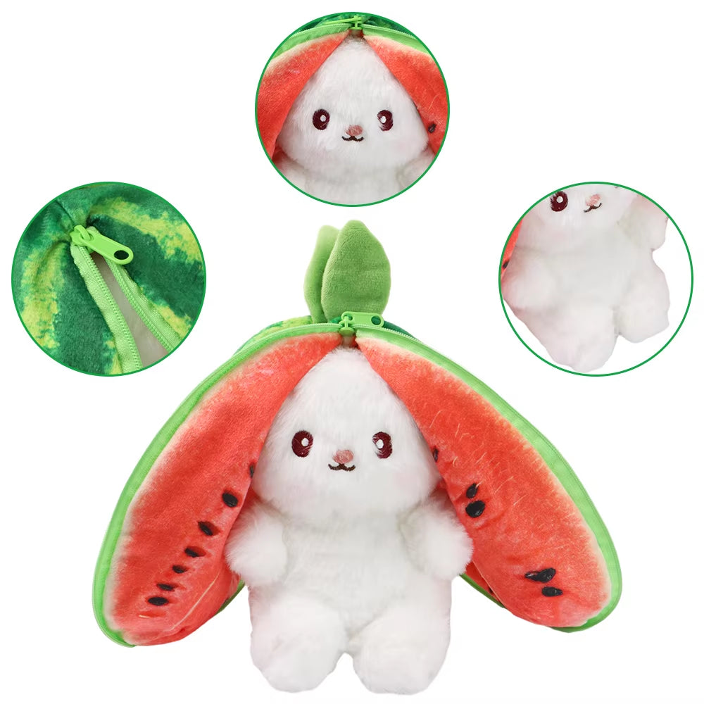 2024 New Bunny Plush Toy Cute Fruit Rabbit Stuffed Animals Transform Cuddly Bunny Plushie Doll for Kids Birthday Gift