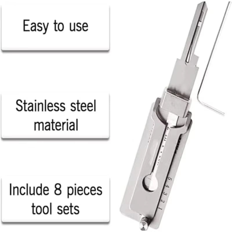 Locksmith Tools Stainless Steel Key Decoder 2-In-1 Precision Tool Precision Decoder Professional Tool Decoding Lock Pick up Lock