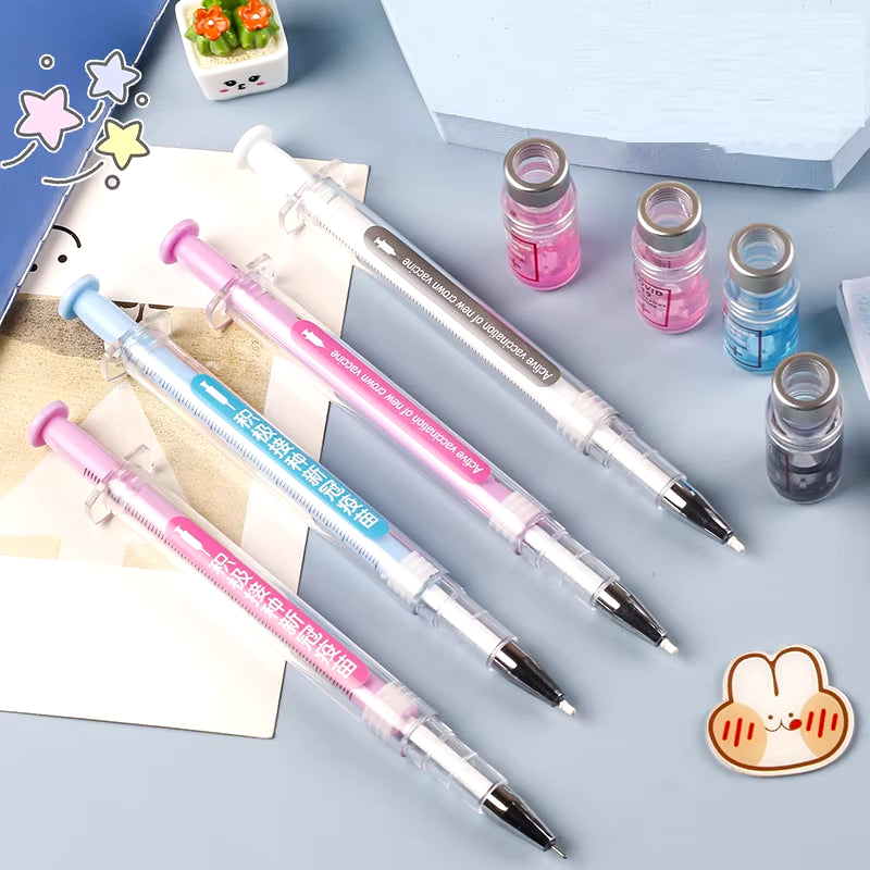 12Pcs Chinese Style Vaccine Pens Peculiar Shaped Gel Pens Syringe Pen 0.5Mm Black Ink Stationery School Office Supplies