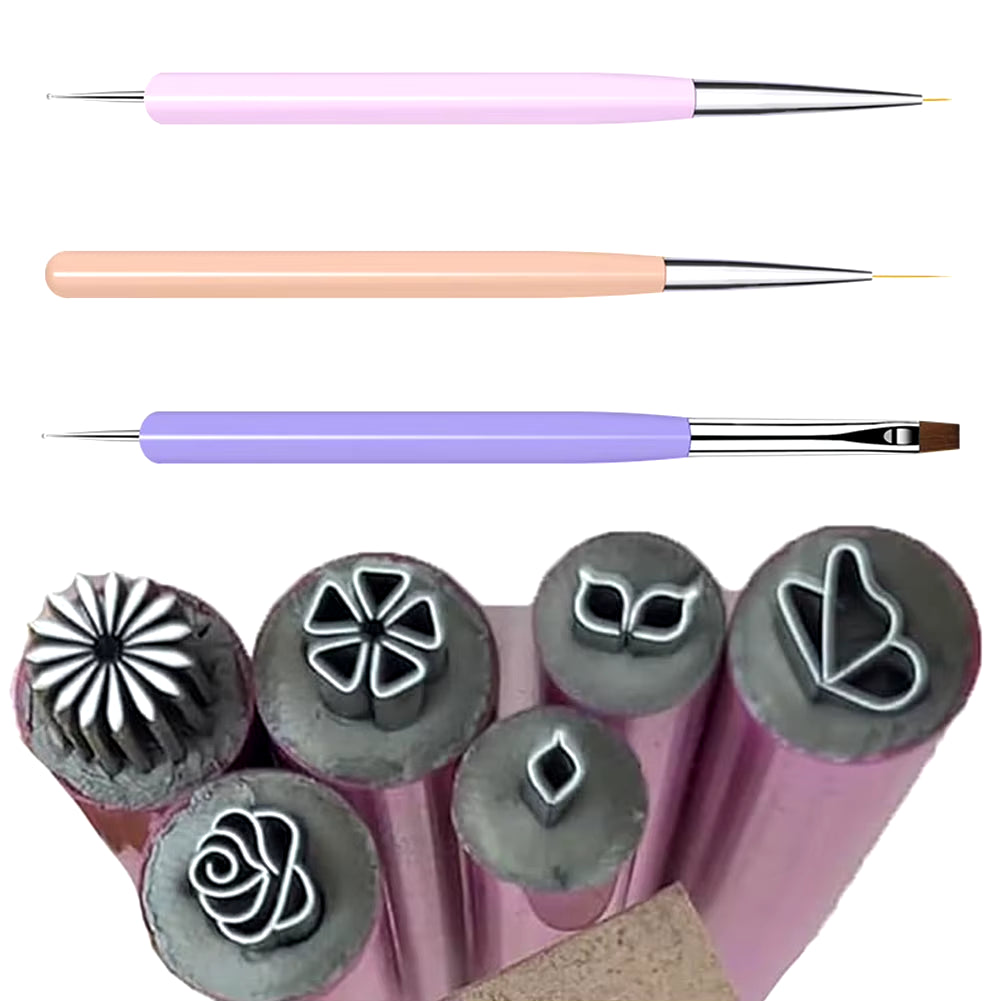 6/10/15PCS Nail Art Stamp Pen Set Floral Butterfly Pattern Nail Graffiti Pen Painting Drawing Nail Brush Stamp Pen Manicure Tool