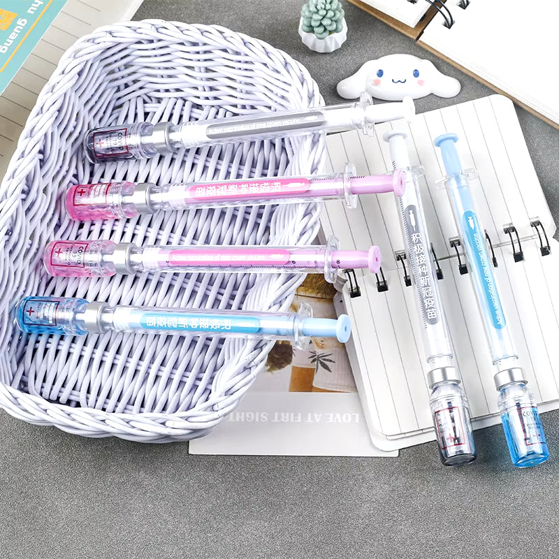 12Pcs Chinese Style Vaccine Pens Peculiar Shaped Gel Pens Syringe Pen 0.5Mm Black Ink Stationery School Office Supplies