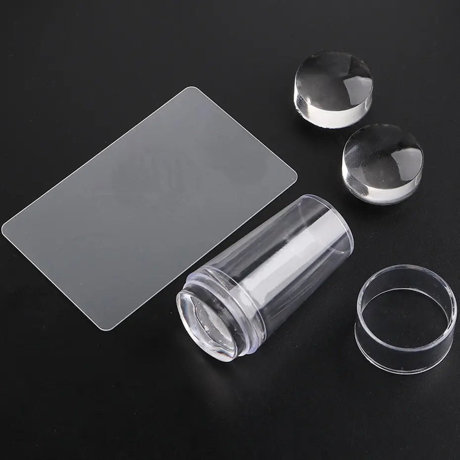 Transparent Nail Stamper with Scraper 2Pcs Jelly Silicone Head Stamp for French Nails Printing Nail Art Stamping Plate Manicure