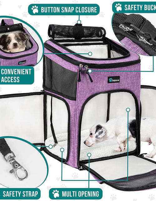 Load image into Gallery viewer, Dog Backpack Carrier, Airline Approved Cat Backpacks for Carrying Small Large Cats, Pet Carrier Back Pack, Ventilated Soft Sided Dog Cat Bookbag for Travel, Hiking, Camping, Purple
