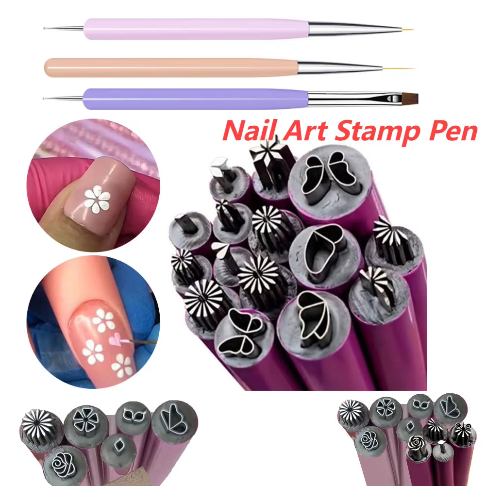 6/10/15PCS Nail Art Stamp Pen Set Floral Butterfly Pattern Nail Graffiti Pen Painting Drawing Nail Brush Stamp Pen Manicure Tool